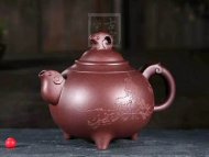 《三陽(yáng)開(kāi)泰》宜興紫砂壺助理工藝美術(shù)師手工底槽青