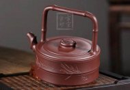 《竹韻提梁》宜興紫砂壺工藝美術師純手工泡茶壺茶具紫泥扁竹提梁